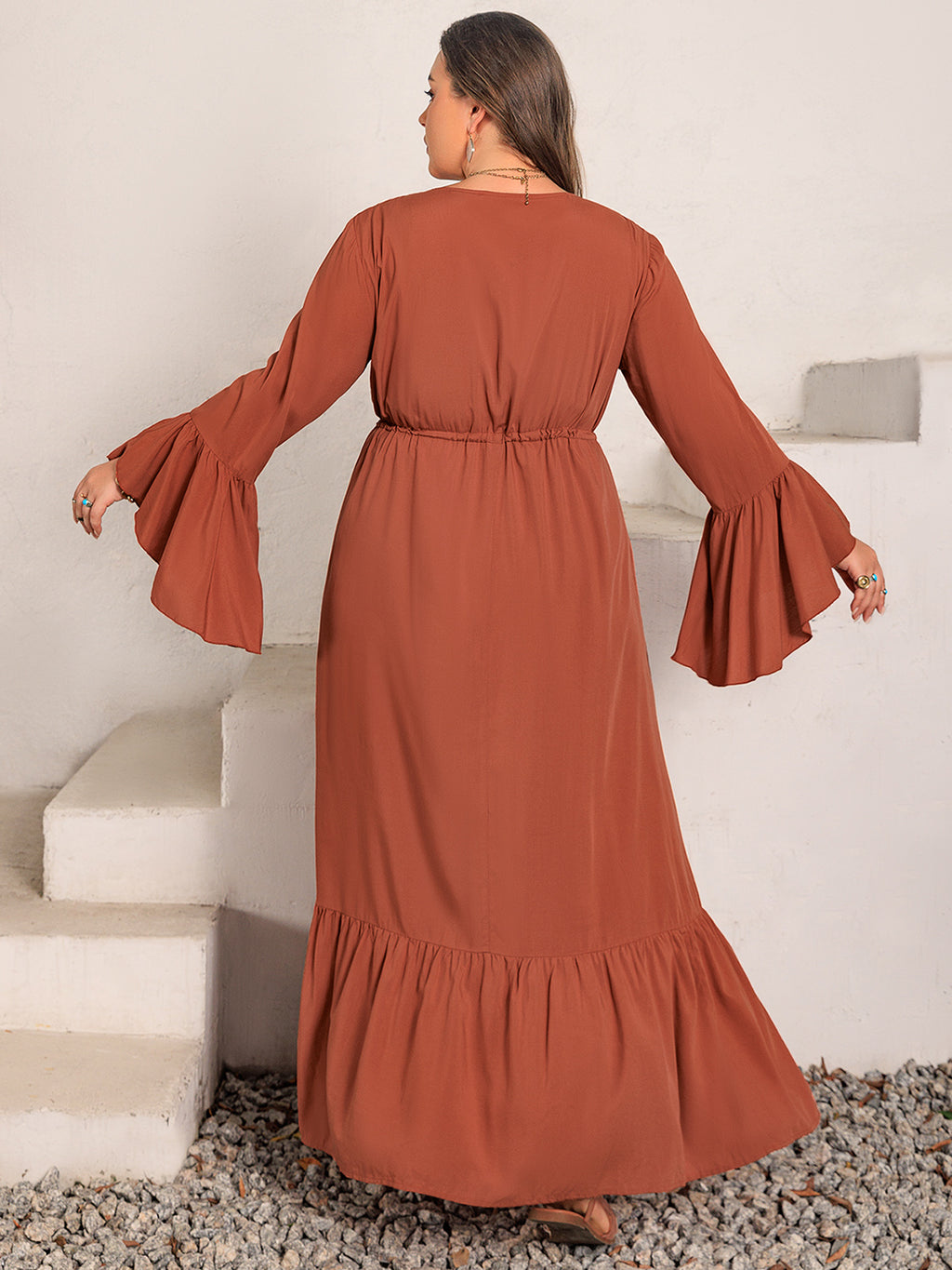 Hazel Blues® | V-Neck Flare Sleeve Maxi Dress