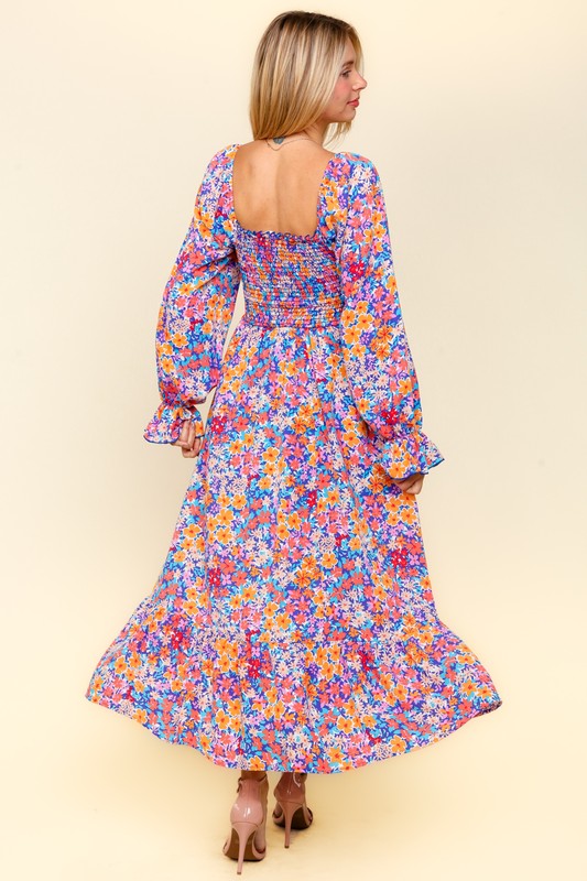 Hazel Blues® |  Haptics Smocked Floral Square Neck Flounce Sleeve Dress