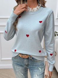 Hazel Blues® |  Lace Detail Heart Long Sleeve Sweater