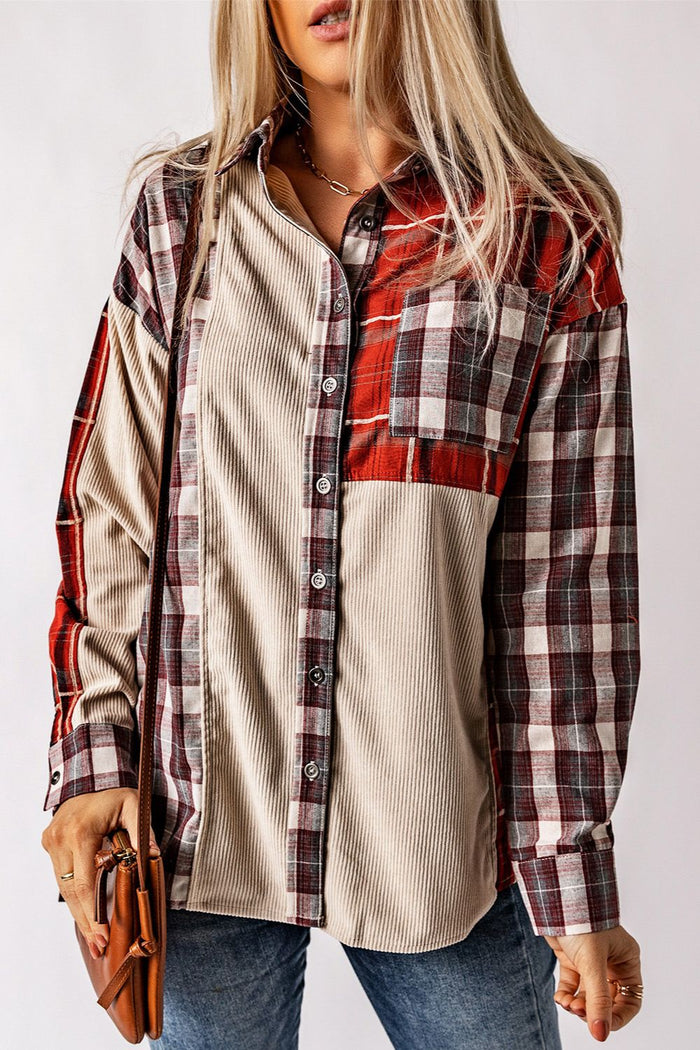 Hazel Blues® |  Plaid Patchwork Collared Neck Shacket