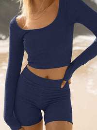 Hazel Blues® |  Scoop Neck Long Sleeve Top and Shorts Set