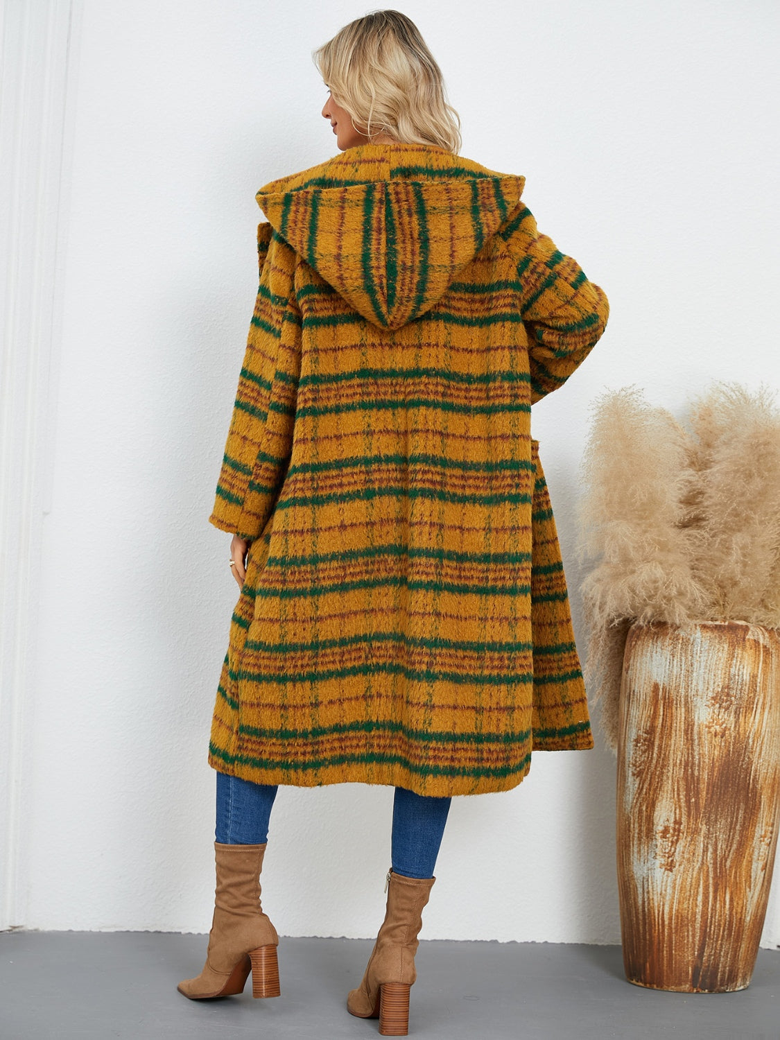 Hazel Blues® |  Plaid Long Sleeve Hooded Coat with Pockets