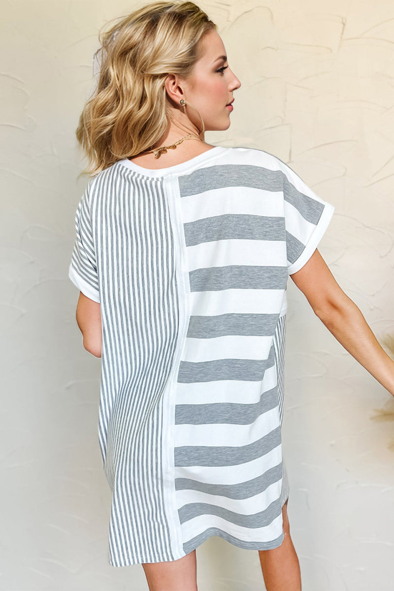 Hazel Blues® |  Oh Striped Round Neck Short Sleeve Mini Tee Dress