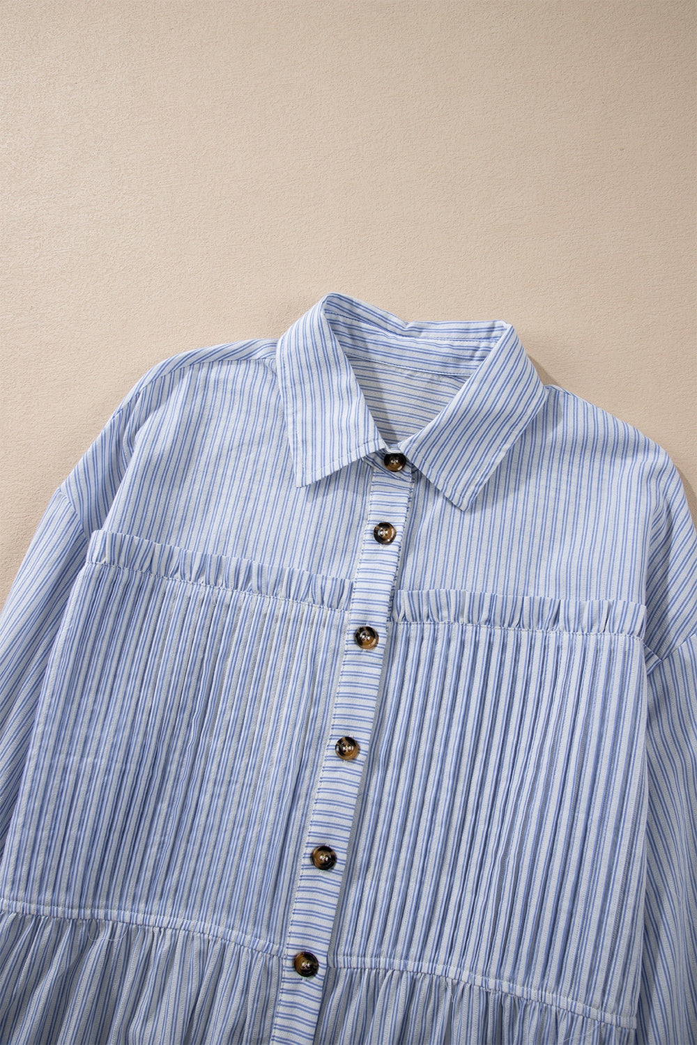 Hazel Blues® |  High-Low Striped Collared Neck Long Sleeve Shirt