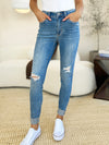 Hazel Blues® |  Judy Blue Mid Rise Destroy & Cuff Skinny Jeans