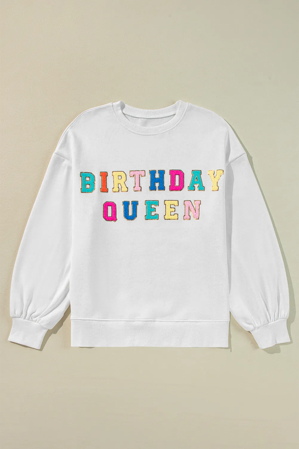 Hazel Blues® |  BIRTHDAY QUEEN Sequin Round Neck Long Sleeve Sweatshirt