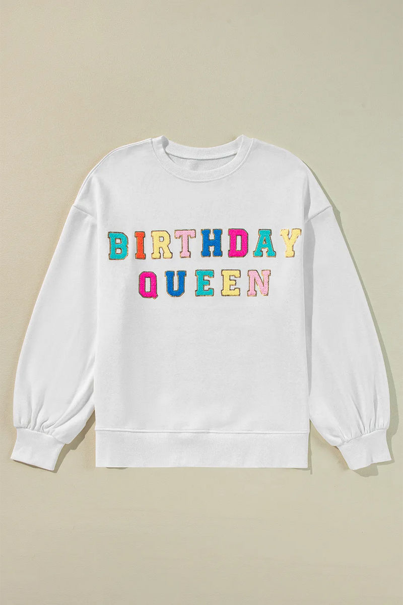 Hazel Blues® |  BIRTHDAY QUEEN Sequin Round Neck Long Sleeve Sweatshirt