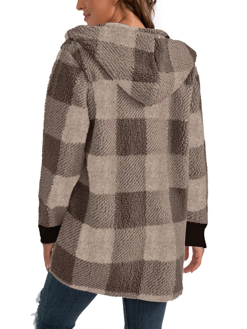 Hazel Blues® |  Plaid Long Sleeve Hooded Coat