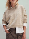 Hazel Blues® |  Slit Round Neck Long Sleeve Sweater