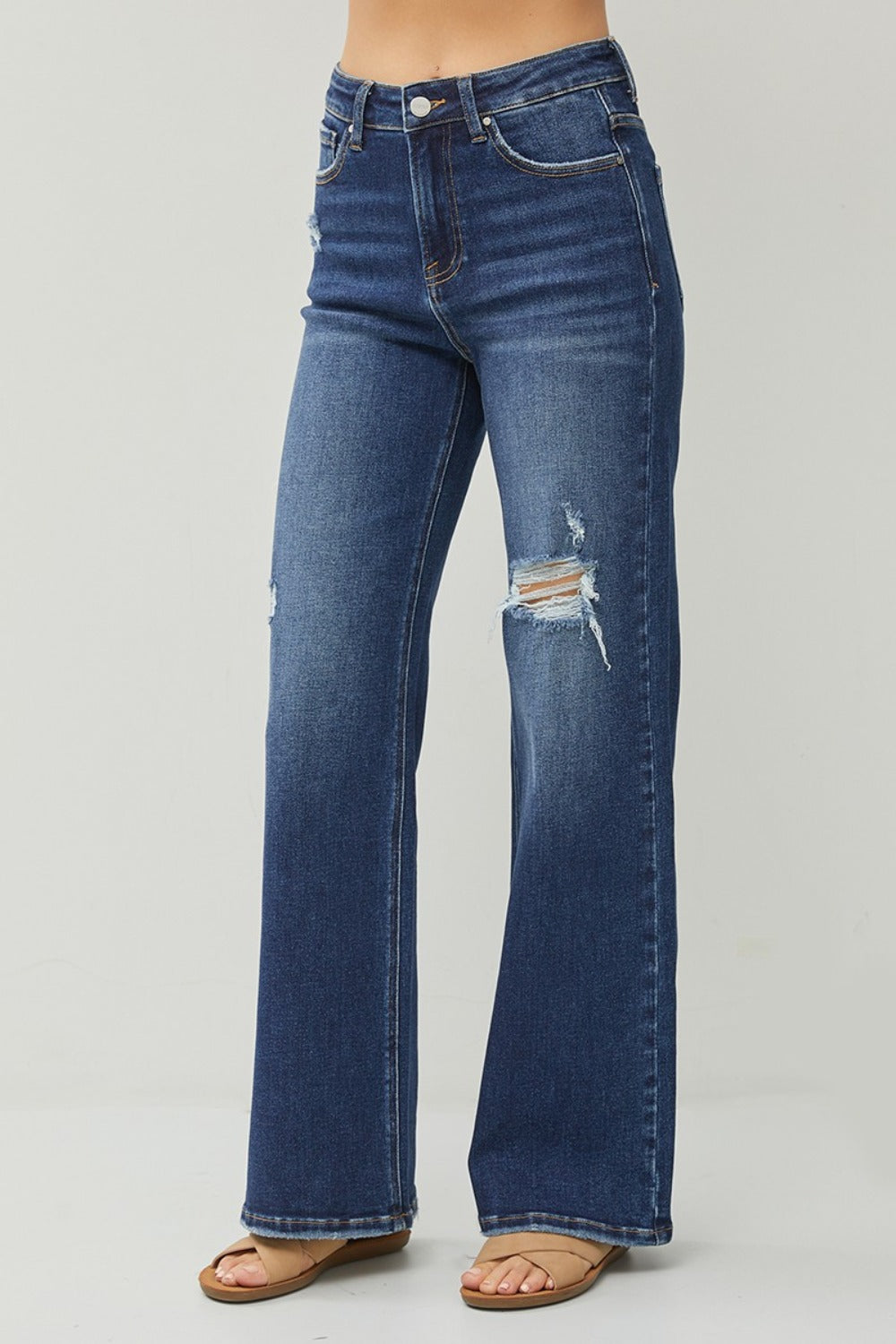 Hazel Blues® |  RISEN High Rise Distressed Wide Leg Jeans