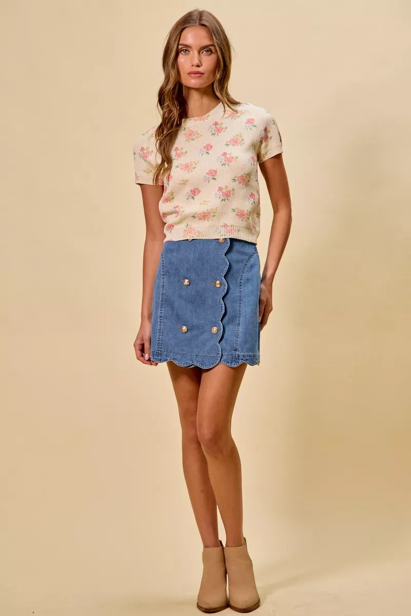 SO ME Denim Scalloped Buttoned Front Skirt – Hazel Blues®