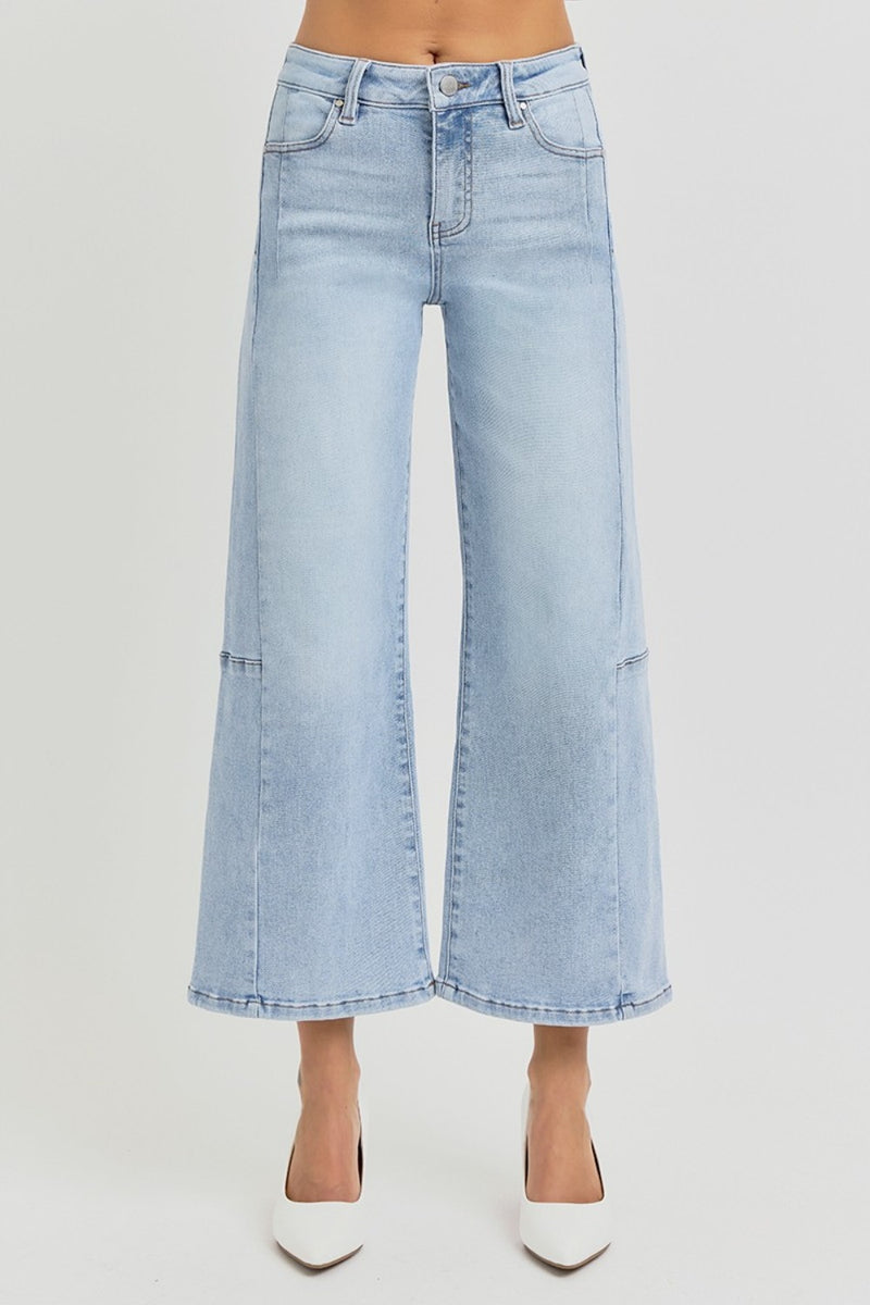 Hazel Blues® |  RISEN High Rise Seamed Detail Wide Leg Crop Jeans