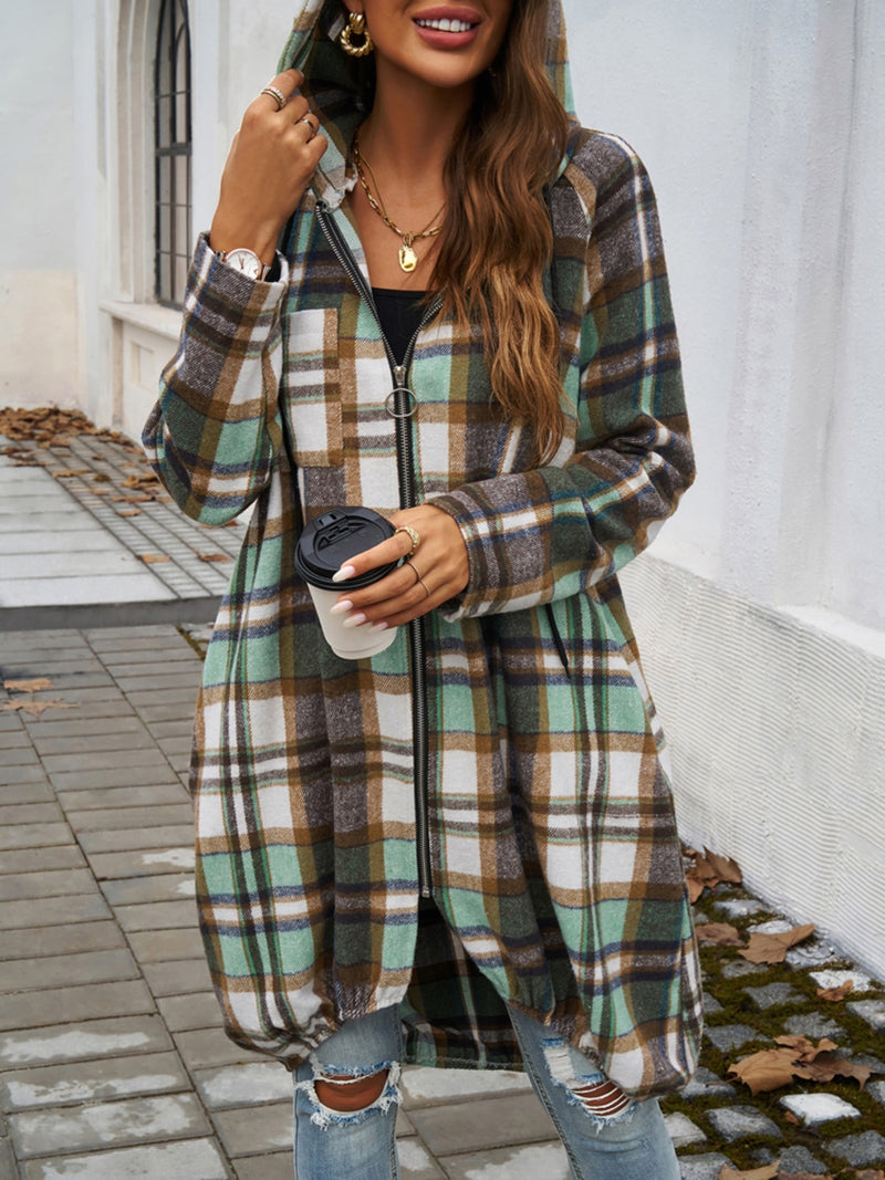 Hazel Blues® |  Plaid Zip Up Hooded Coat