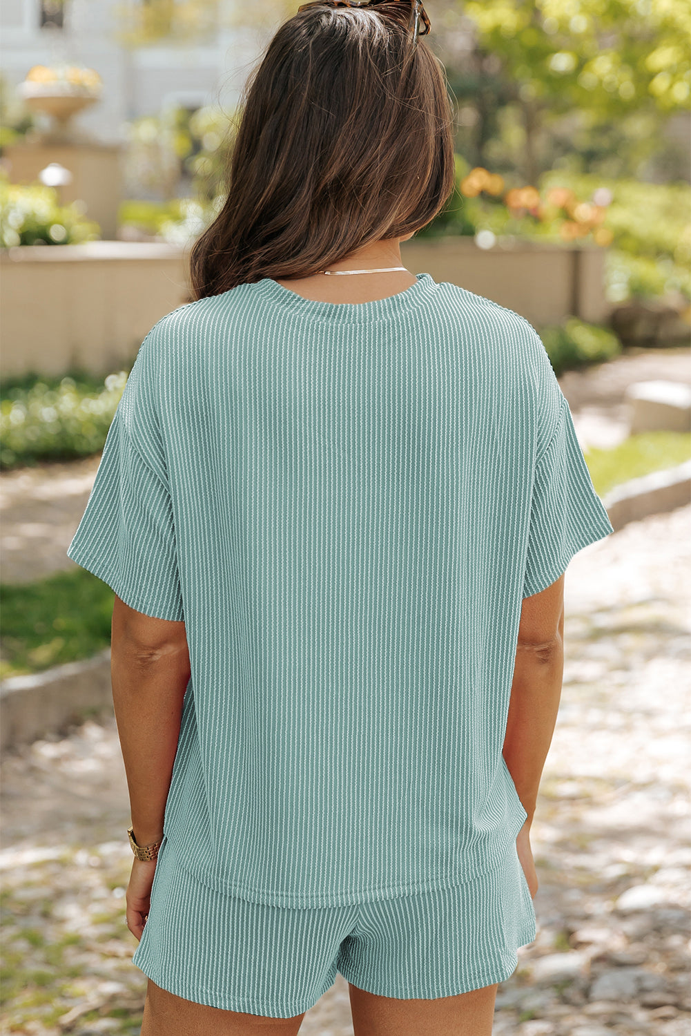 Ribbed Textured Knit Loose Fit Tee And Shorts Set | Ribbed Shorts
