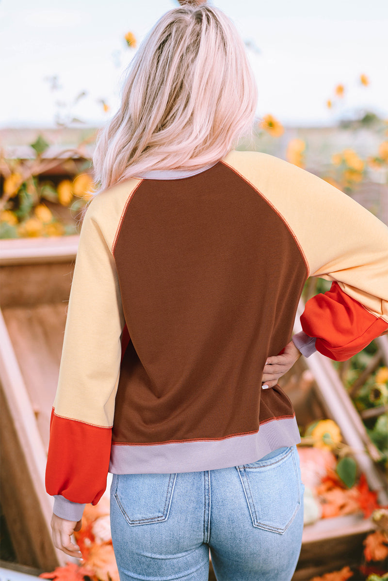 Hazel Blues® |  Color Block Round Neck Long Sleeve Sweatshirt