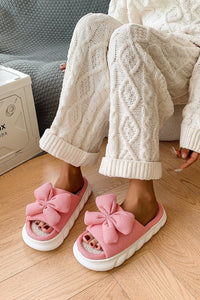 Hazel Blues® |  Bow Waffle-Knit Platform Slippers