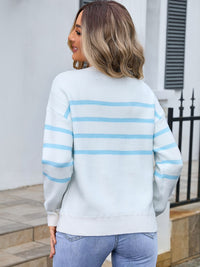 Hazel Blues® |  Striped Round Neck Long Sleeve Sweater