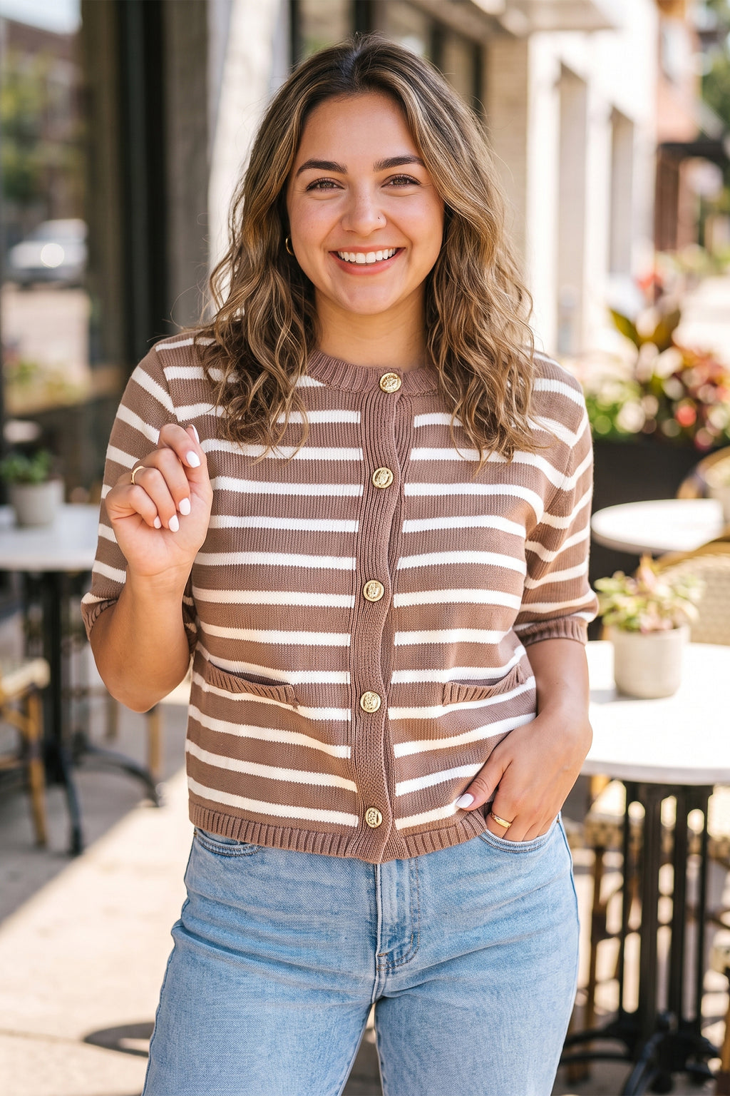 Maeve Louise Striped Button-Front Cardigan