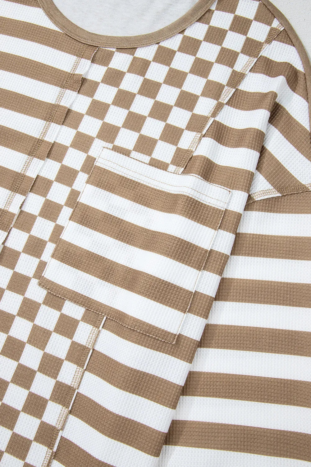 Hazel Blues® |  Checker & Stripes Round Neck Long Sleeve Blouse