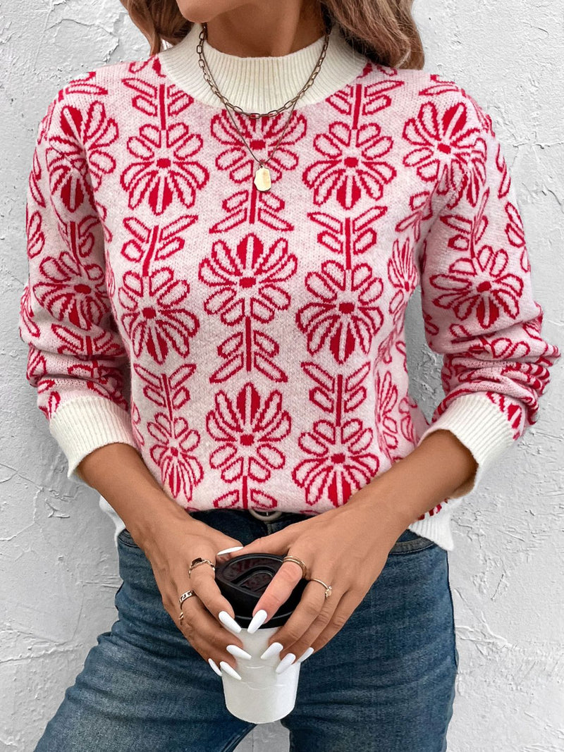 Hazel Blues® |  Flower Round Neck Long Sleeve Sweater