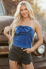Hazel Blues® |  Sail Blue Vintage Bow Front Smocked Back Denim Tube Top