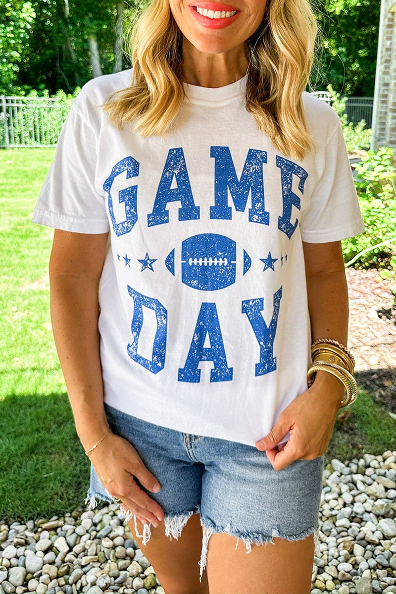 Hazel Blues® |  White GAME DAY Football Graphic Crewneck T Shirt