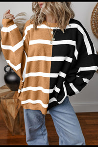 Hazel Blues® |  Contrast Striped Long Sleeve Sweatshirt