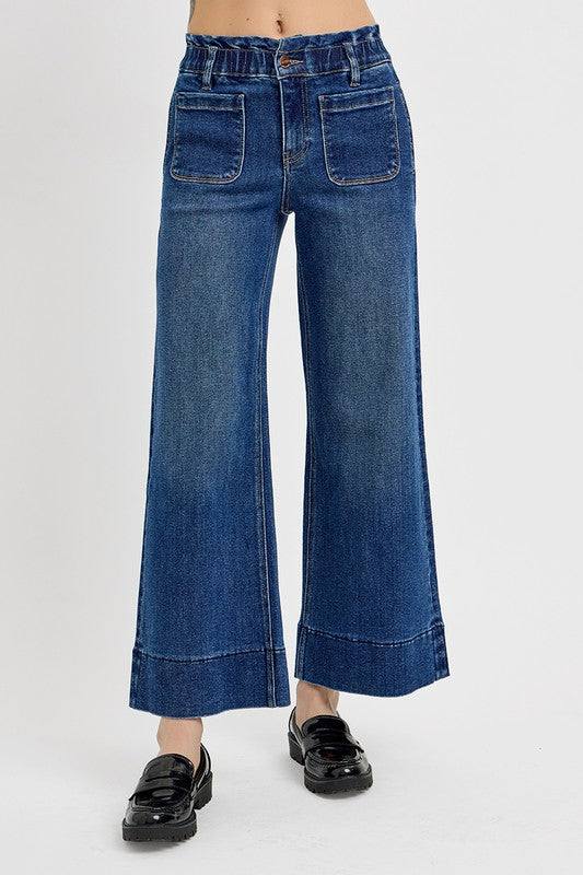 Hazel Blues® |  RISEN Elastic Band Wide Leg Jeans