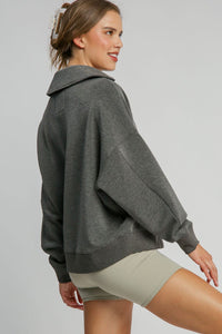 Hazel Blues® |  Umgee Johnny Collar Dropped Shoulder Sweatshirt