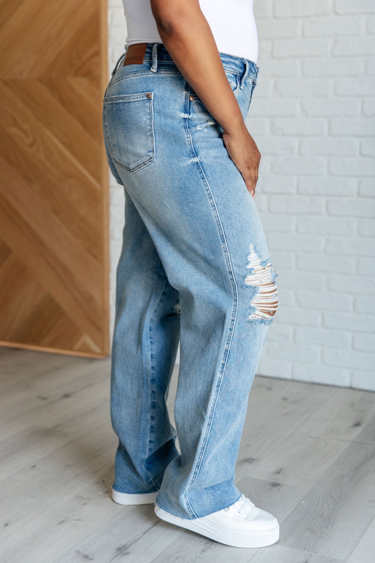 Hazel Blues® |  Ramona High Rise Rigid Magic Destroyed Straight Jeans