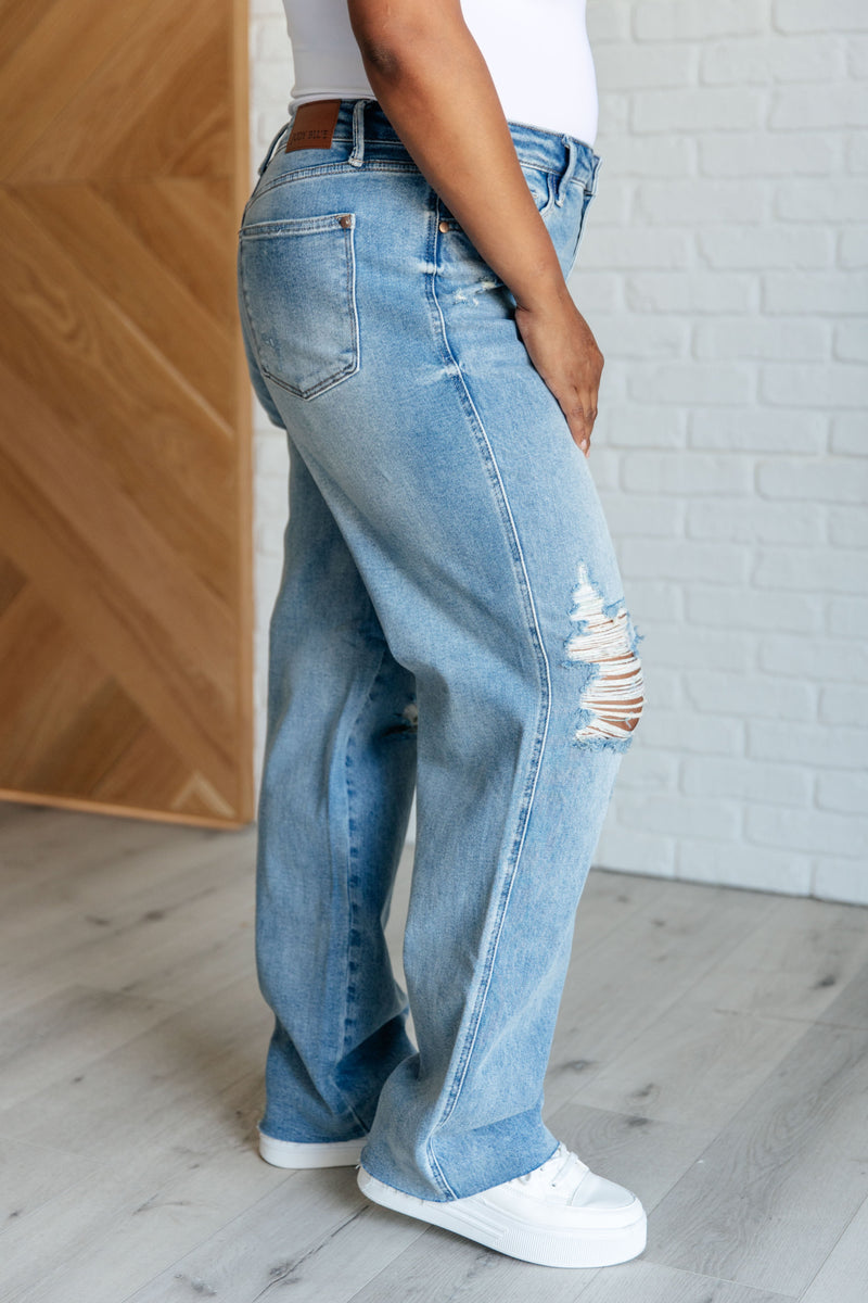 Hazel Blues® |  Ramona High Rise Rigid Magic Destroyed Straight Jeans