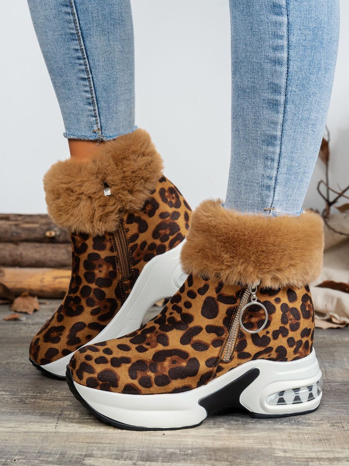 Hazel Blues® |  Side Zipper Leopard Platform Boots