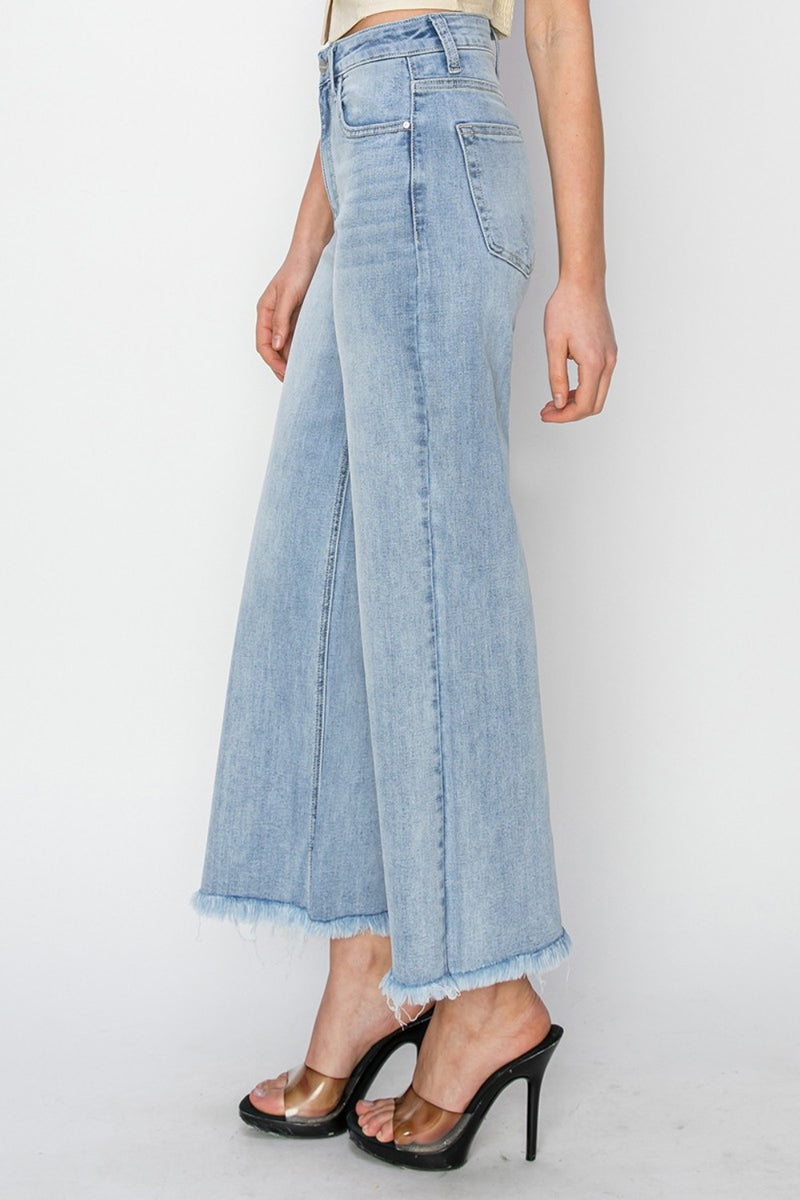 Hazel Blues® |  RISEN High Rise Crop Wide Fray Hem Jeans