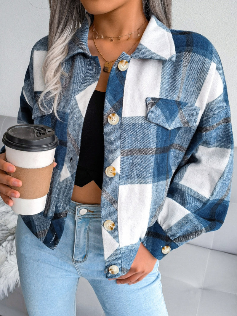 Hazel Blues® |  Plaid Collared Neck Long Sleeve Jacket