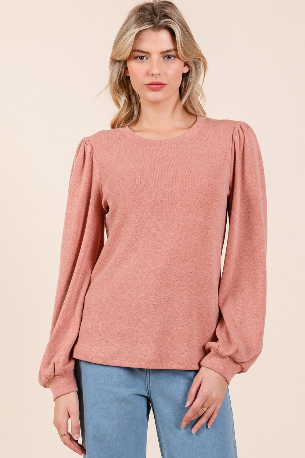 Hazel Blues® |  Mittoshop Round Neck Long Sleeve Rib Knit Top