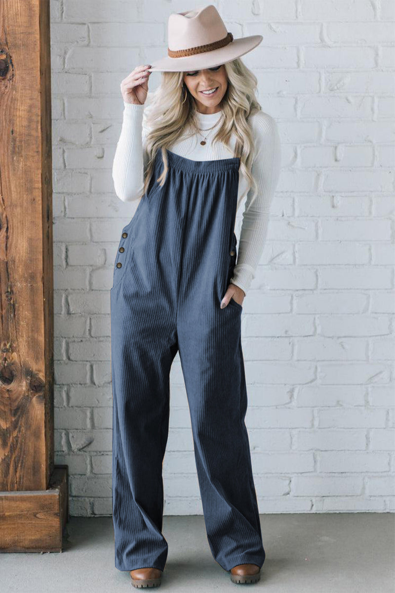 Hazel Blues® |  Jungle Green Solid Pocketed Loose Fit Corduroy Overall