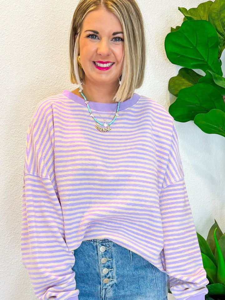 Hazel Blues® |  Striped Round Neck Long Sleeve Sweatshirt