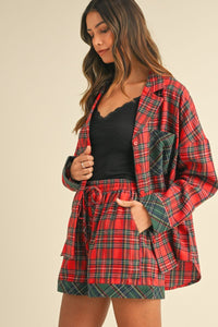 Hazel Blues® |  Annie Wear Contrast Plaid Long Sleeve Top and Shorts Set