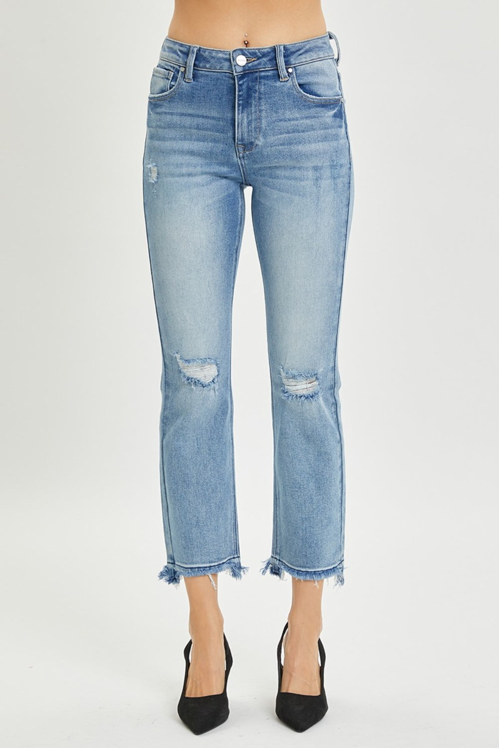 Hazel Blues® |  RISEN High Rise Distressed Cropped Straight Jeans