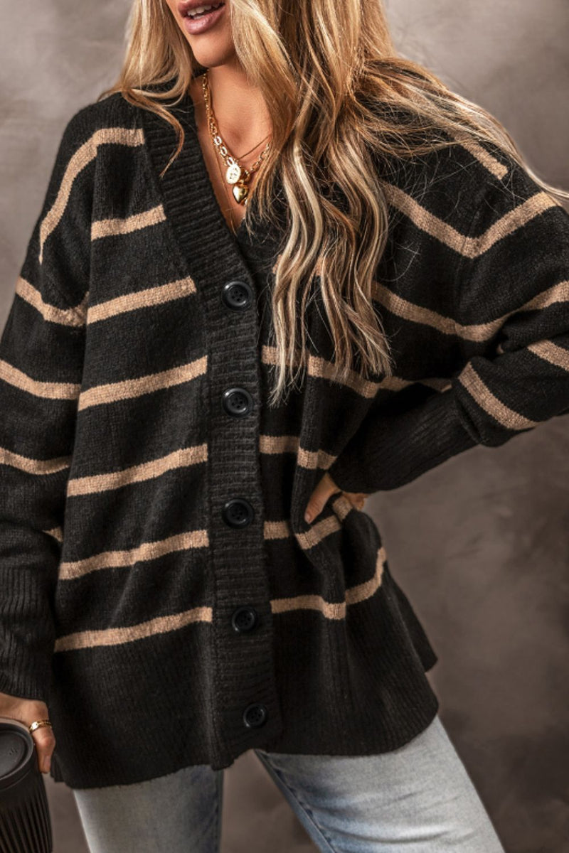 Hazel Blues® |  Striped Button Down Long Sleeve Cardigan