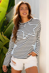 Hazel Blues® |  Gray Stripe Starry Patch Drop Shoulder Raw Edge Casual Knit Top