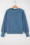 Hazel Blues® |  Sail Blue Fleece Drop Shoulder Exposed Seam Patchwork Casual Sweatshirt