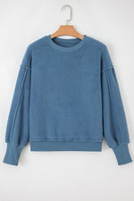 Hazel Blues® |  Sail Blue Fleece Drop Shoulder Exposed Seam Patchwork Casual Sweatshirt