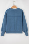 Hazel Blues® |  Sail Blue Fleece Drop Shoulder Exposed Seam Patchwork Casual Sweatshirt