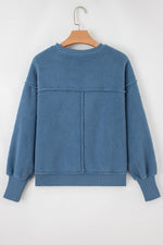 Hazel Blues® |  Sail Blue Fleece Drop Shoulder Exposed Seam Patchwork Casual Sweatshirt