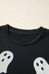 Hazel Blues® |  Black Glitter Ghost Pattern Crew Neck Halloween T Shirt