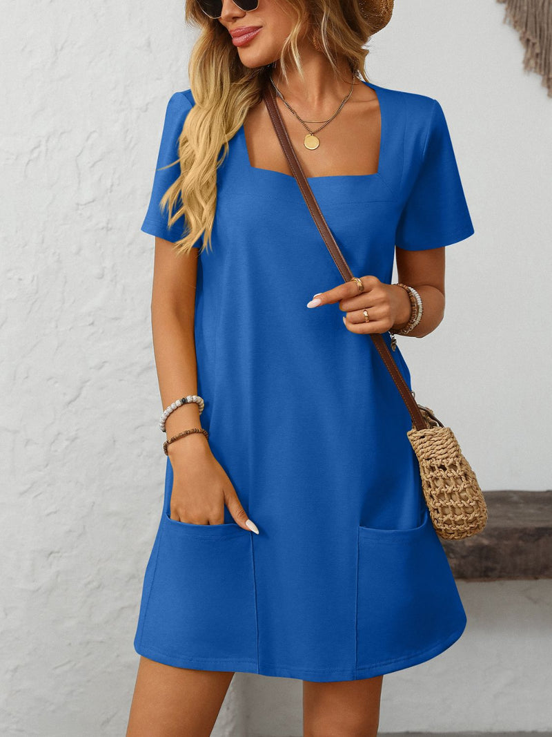 Hazel Blues® |  Mandy Square Neck Short Sleeve Mini Dress