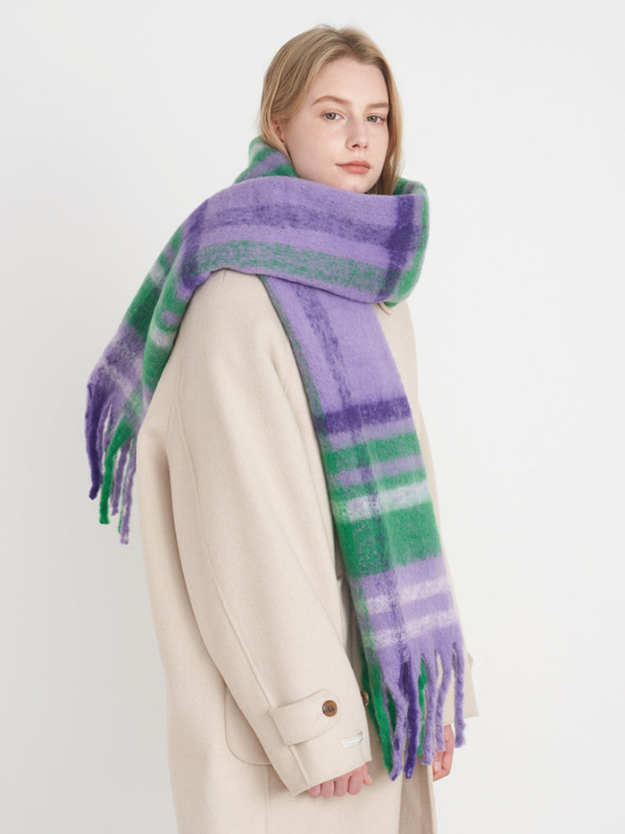 Hazel Blues® |  Fringe Plaid Polyester Scarf