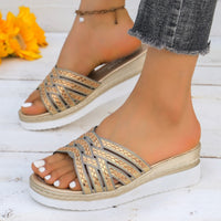 Hazel Blues® |  Rhinestone Open Toe Wedge Sandals