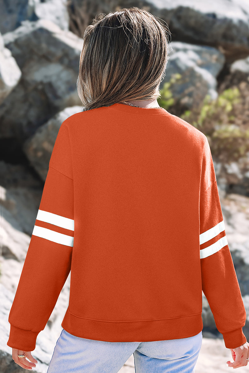 Hazel Blues® |  Evergreen Varsity Striped Detail Drop Shoulder Oversized Sweatshirt